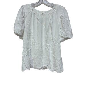 Old Navy Womens Large Eyelet Balloon Sleeve Blouse Top Shirt White
